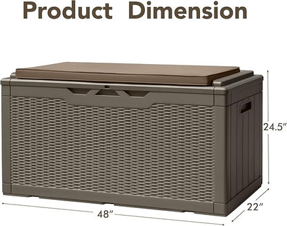 Deck Box 100 Gallon Brown Resin with Lockable Flip Top