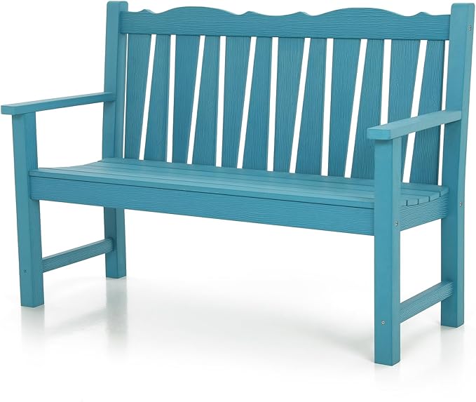 Outdoor Bench, Lake Blue HIPS Poly Lumber, 800 lb Capacity