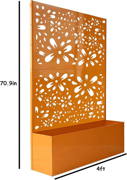 Oakland Living 6 ft. X 4 ft. Orange Freestanding Metal Privacy Screen Room Divider with Flower Box