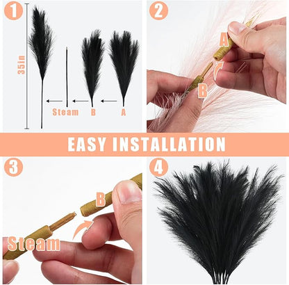 Artificial Pampas Grass Stems, 8 Pack 35-Inch Black Silk Plumes