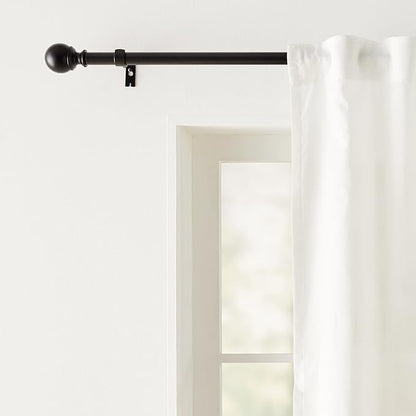 Amazon Basics Sturdy Adjustable Curtain Rod for Windows with Round Finials, 1-Inch, 72" to 144", Black, 1-Pack