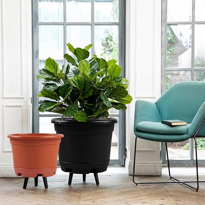 5 Pack 8.5 inch Plant Pot,Outdoor Flower Pots,Plastic pots for Plants Indoor with Drainage Holes and Trays, Decorative Garden Containers Sets for Houseplants