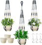 Macrame Plant Hanger with Pot, 3 Set Hanging Planters for Indoor Plants, Handmade Cotton Rope Boho Home Decor, Idea Gift for Anyone, Includes Plant Holders, Pots, Plates and Hooks (Mixed color-3)