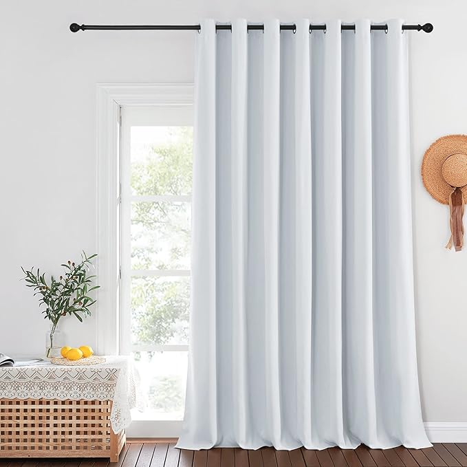 NICETOWN Room Darkening Curtain for Sliding Glass Door, Energy Saving Extra Wide Room Divider Drape Thermal Insulated for Living Room/Garage, Greyish White, W100 x L120 - inch, 1 Piece