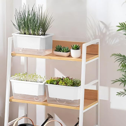 Window Box Planter, 2 Pack 10 Inch Plastic Self Watering Pots for Indoor Plants, Rectangular Flower Pots with Reservoir for Outdoor Indoor Plants Garden Home Decor - White