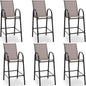 HOMREST Outdoor Bar Height Stools Set of 6,High Back Patio Chairs with Armrests,Textilene Chairs with Breathable Fabric & Metal Frame for All Weather,Taupe