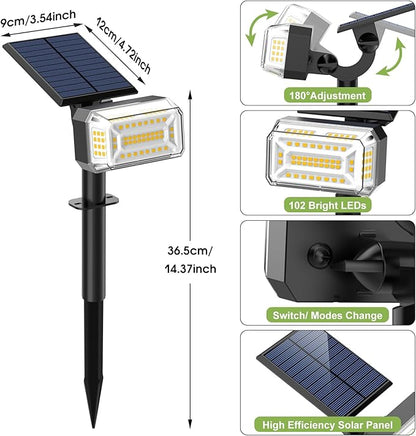 102 LED Solar Spot Lights Outdoor Waterproof IP65, Adjustable Landscape Spotlights, [8 Pack/4 Modes] Auto On/Off Solar Powered Flood Lights for Outside Yard Garden Wall Pathway (Warm White)