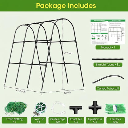 Cucumber Trellis for Raised Bed,U-Shape Garden Trellis for Climbing Plants Outdoor, Metal Arch Vegetables Trellis, Plant Support for Vine (Black, 47.2" Lx21.6 WX47.2 H-Medium)