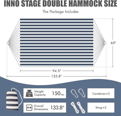INNO STAGE Double Hammock with Tree Straps - Extra Large 2 Persons Hammock Portable Hanging Camping Bed for Patio, Backyard, Porch, Outdoor and Indoor Use - Soft Canvas Hammock with Carrying Bag