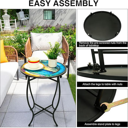 Fashion&cool Patio Side Table, 14 Inch Weather Resistant Metal Side Table, Small Round Outdoor End Table Accent Side Table for Patio Yard Porch Balcony Garden Bedside Plant Stand Indoor Outdoor