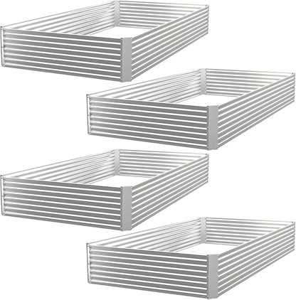 4 Pack Corrugated Galvanized Steel Raised Garden Bed Outdoor, Metal Above Ground Garden Bed for Vegetables and Flowers, Rectangle Raised Beds for Gardening-4x2FT
