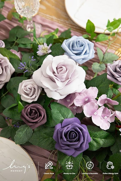 Artificial Flower Garland, 6-Foot Silk Eucalyptus and Rose, Purple