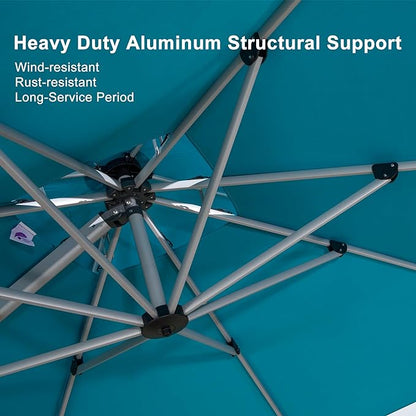 PURPLE LEAF 10ft Patio Umbrella Outdoor Square Umbrella Large Cantilever Umbrella Windproof Offset Heavy Duty Sun for Garden Deck Pool Patio, Turquoise Blue