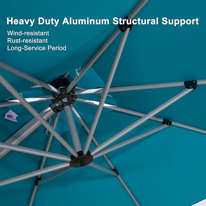 PURPLE LEAF 10' X 13' Patio Umbrella Outdoor Rectangle Umbrella Large Cantilever Umbrella Windproof Offset Heavy Duty Sun for Garden Deck Pool Patio, Turquoise Blue