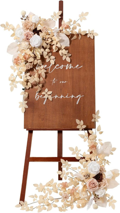 Artificial Floral Swag 2 Pack, White Beige Blush Silk Foam Welcome Sign