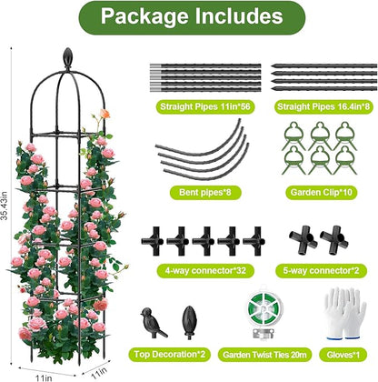 2 Pack Garden Obelisk Trellis, 70" Tall Plant Support for Climbing Vine, Metal Covered Plastic Coating Rustproof Heavy Duty Rose Trellis Indoor Outdoor(Black, 70 * 11.8 * 11.8IN（H*W*L）)