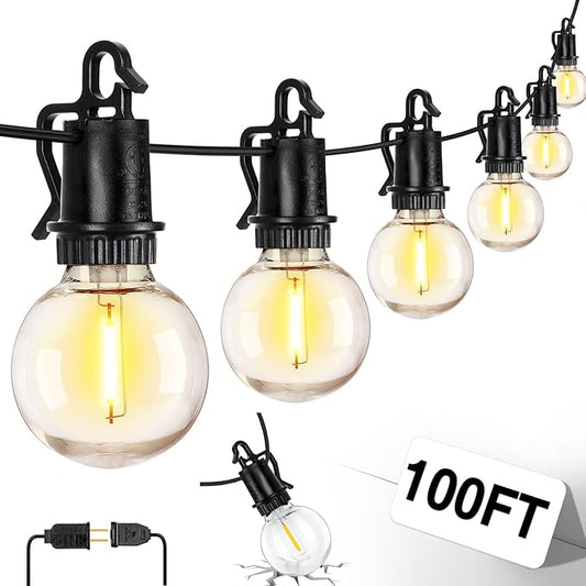 ZJOJO LED Outdoor String Lights,100FT Outdoor Lights for Patio with 32 Shatterproof Bulbs, 2700K Dimmable Waterproof Globe LED Patio Light Lights for Outside Christmas Backyard Bistro Porch Garden