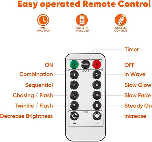 String Lights, Orange 65.6 Ft Battery Powered LED with Remote Control
