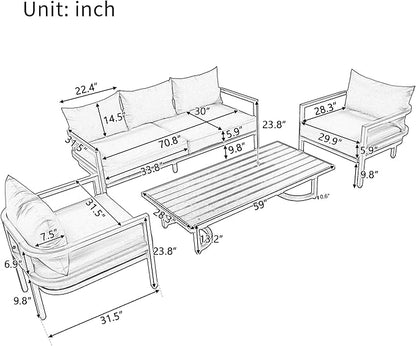 Merax 4 Piece Sectional Furniture Patio Sofa Multi-Person Outdoor Steel Sofa Set, Waterproof, Anti-Rust and Anti-uv, Suitable for Gardens and Lawns，Beige