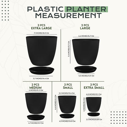 Utopia Home - Plant Pots Indoor with Drainage - 7/6.6/6/5.3/4.8 Inches Home Decor Flower Pots - Pack of 10 Plastic Planters for Indoor Plants, Cactus, Succulents Pot - Black
