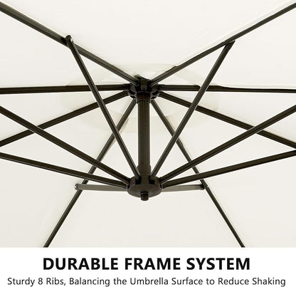 VECELO 10ft Offset Patio Umbrella, Cantilever Umbrella, Hanging Outdoor Umbrellas with 8 Ribs, Market Umbrella w/UV Protection Waterproof for Market/Backyard/Pool/Garden/Lawn, Handy Crank&Cross Base