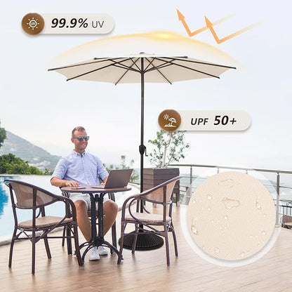 Abba Patio 11FT Lyon Outdoor Patio Umbrella Outdoor Table Umbrella with Push Button Tilt and Crank Market Umbrella 8 Sturdy Ribs UV Protection Waterproof for Garden Deck Backyard Pool Beige
