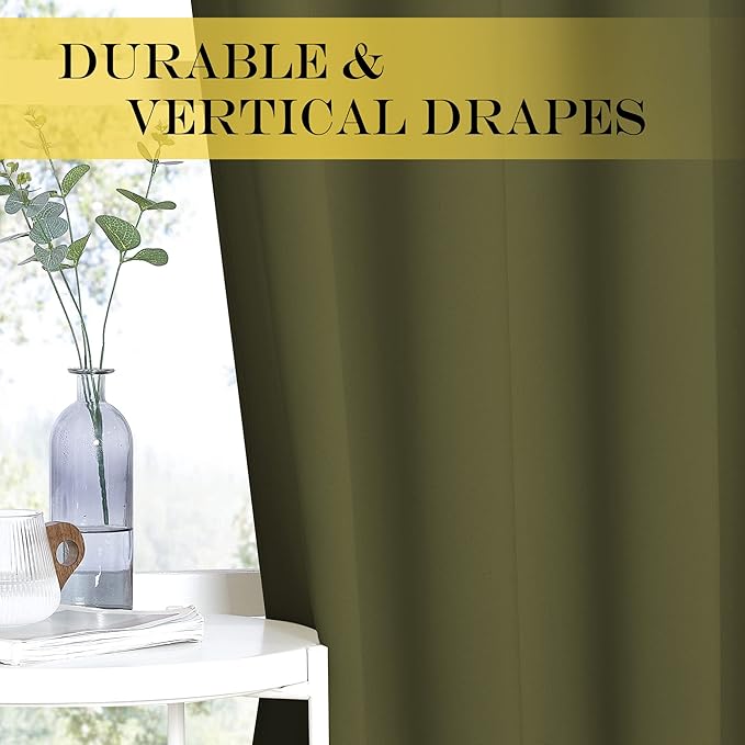 NICETOWN 66 Inch Long Blackout Curtains for Bedroom Living Room, Thermal Insulated Room Darkening Curtains, Light Blocking Blackout Drapes for Bedroom, 66" W x 66" L, 1 Panel, Olive Green
