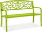 Best Choice Products Outdoor Bench Steel Garden Patio Porch Furniture for Lawn, Park, Deck w/Floral Design Backrest, Slatted Seat - Lime Green
