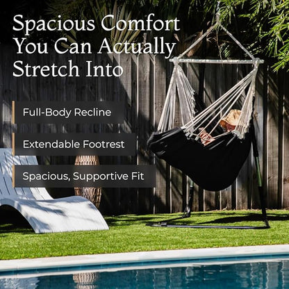 Hanging Hammock Chair Swing – Hanging Chair Outdoor & Indoor - Hammock Swing Chair – Quick & Easy Setup with Hardware Kit – Durable & Spacious Full Body Support – Holds 440 Lbs