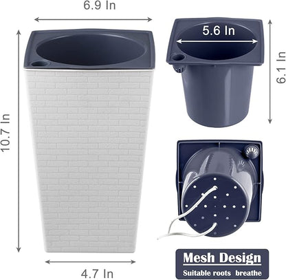 2 Pack Self Watering Planters 10.7" x 6.9" Planter for Indoor Plants White Self Watering Violet Pots Plastic Flower Pots Square Planter with 3D Wallpaper Pattern