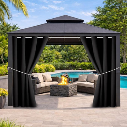 Water Proof Outside Curtains with Grommet Top for Porch, W52 x L132 Thermal Insulated Washable Light Block Outdoor Divider Drapes for Patio Gazebo Deck Pool Area Pergola Cabana (Black)