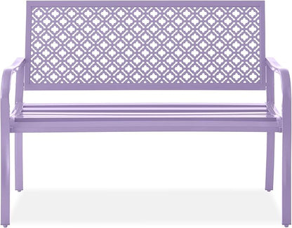Best Choice Products Outdoor Bench 2-Person Metal Steel Benches Furniture for Garden, Patio, Porch, Entryway w/Geometric Backrest, 790lb Capacity - Lavender