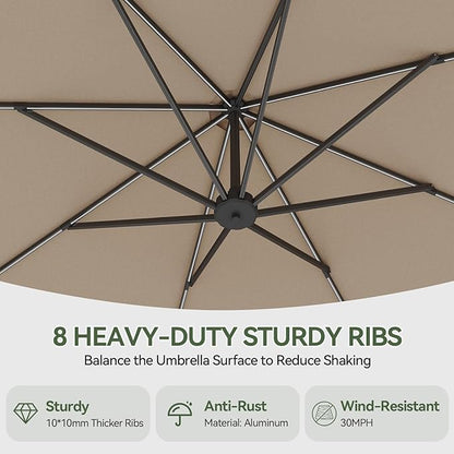 Aoxun 11 FT Cantilever Umbrella with Base Included, Patio Large Aluminum Offset Umbrella Windproof with 360°Rotation, Heavy Duty Frame for Outdoor, Pool, Deck and Garden