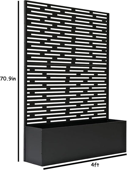 Oakland Living 6 ft. X 4 ft. Black Freestanding Metal Privacy Screen Room Divider with Flower Box