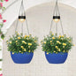 SUNNYPARK 2 Packs Hanging Planters Basket for Outdoor Plants, Solar Powered Self Watering Blue Round Plastic Flower Pots with Drainer for Balcony Patio Garden Outdoor Decoration