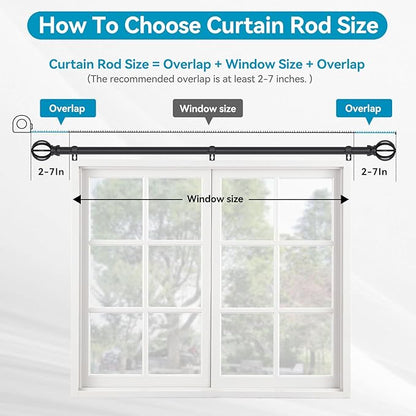 Curtain Rods for Windows 28 to 60 Inch - 2 Pack 5/8” Black Metal Heavy Duty - Decorative Window Small Curtains Rod with Brackets for Kitchen, Bathroom, Sliding Cafe Drapery Rods Door