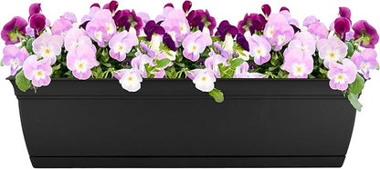 The HC Companies 24 Inch Eclipse Window Planter Box with Drainage Holes & Attached Saucer, Lightweight UV-Resistant Plastic Indoor & Outdoor Planters, 2-Pack Flower Box for Garden & Home Decor, Black