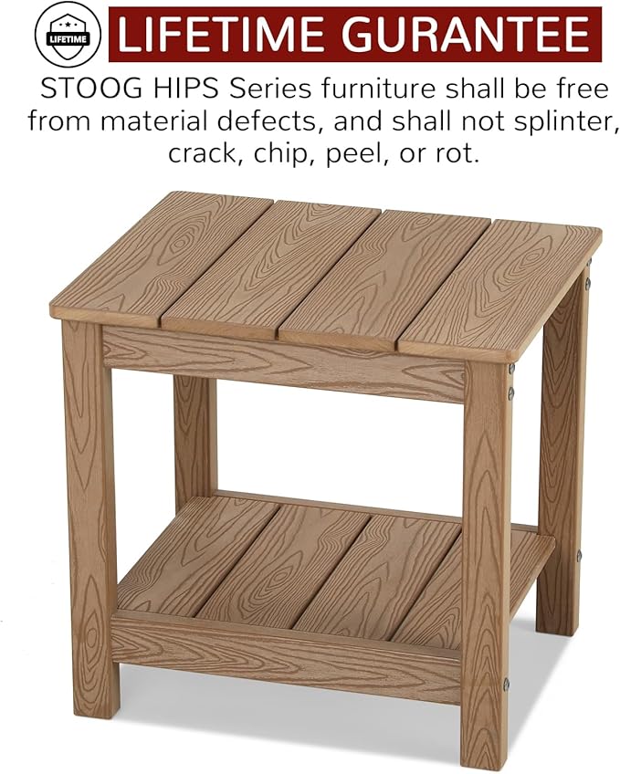 Stoog Outdoor Side Table, Weather Resistant 2-Tier Rectangle Patio End Table, Easy Maintenance, Teak