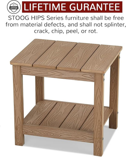 Stoog Outdoor Side Table, Weather Resistant 2-Tier Rectangle Patio End Table, Easy Maintenance, Teak