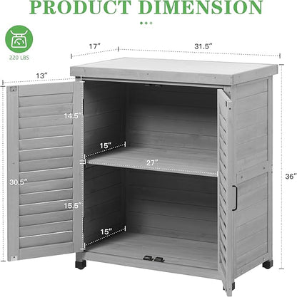 Outdoor Potting Bench with Storage Cabinet and Metal Top, Wood Workstation for Outdoor Patio, Garden (Light Grey, 31x17x36‘’)