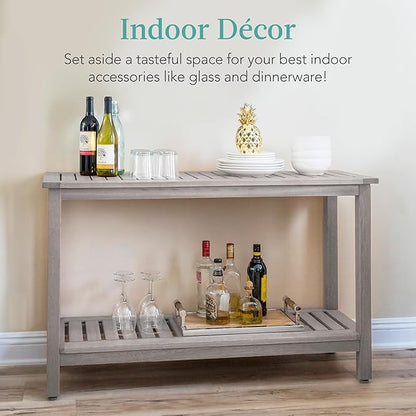 Best Choice Products 48in 2-Shelf Eucalyptus Wooden Console Table Indoor Outdoor Multifunctional Buffet Bar Storage Organizer w/Foot Sliders - Gray