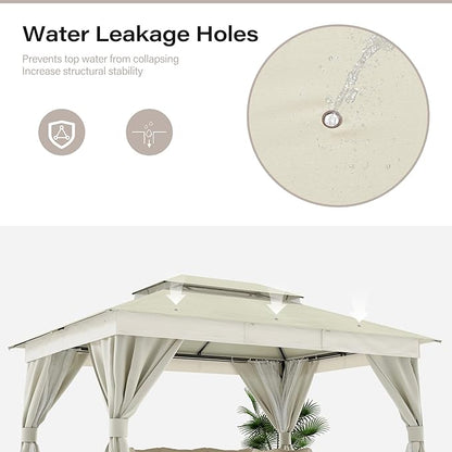 LAUSAINT HOME Semi-Permanent Outdoor Patio Gazebo 10'x13', Heavy Duty Party Tent Shelter with Double Roofs, Mosquito Nettings and Privacy Screens for Backyard, Garden, Lawn, Cream White
