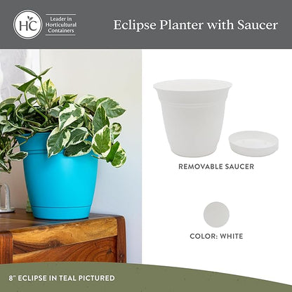 The HC Companies 20 Inch Eclipse Round Planter Pots with Drainage Holes & Attached Saucer, Lightweight UV-Resistant Plastic Indoor & Outdoor Planters, 2-Pack Flower Pots for Garden & Home Decor, White