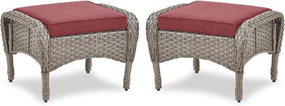 Belord Outdoor Ottomans for Patio Foot Rest - 25 Inch PE Wicker Foot Stool Set of 2 with Removable Cushions for Patio Furniture Sets,All Weather Rattan Ottoman for Balcony Deck Backyard Brown