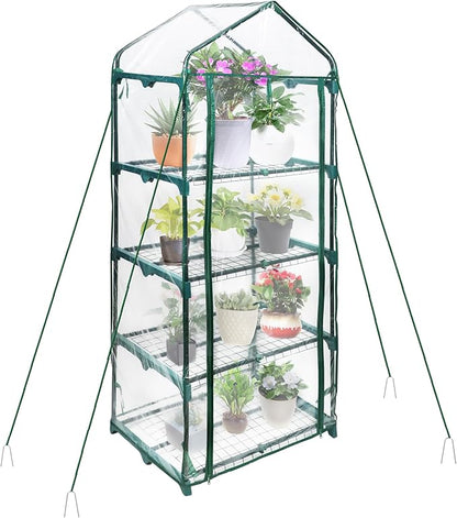 4 Tier Mini Greenhouse for Outdoor Indoor, Waterproof Heavy Duty Small Greenhouses with PVC Cover, Portable Green Houses for Outside Winter Plant Protection, 64'' H x 27'' L x 20'' W