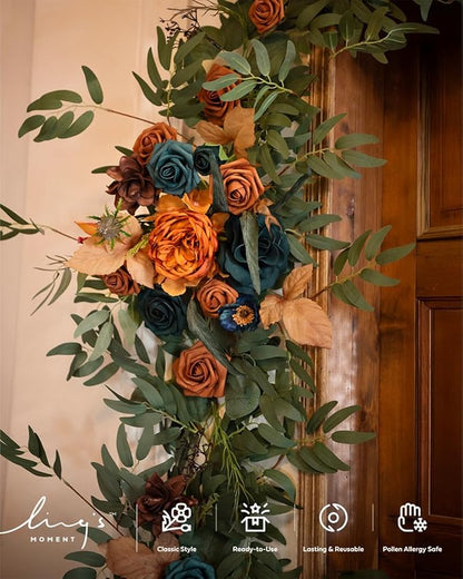 Artificial Flower Garland 6 Ft Eucalyptus and Rose, Dark Teal & Burnt Orange