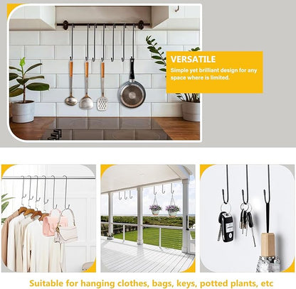 6 Pack 10 Inch Large S Hooks for Hanging Plants,Black Extra Matel Heavy Duty Hook for Hang Brsket,Bird House,Clothes,Kitchenware