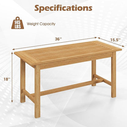 Tangkula 36” Patio Coffee Table, Solid Wood Coffee Table with Slatted Tabletop, Outdoor Rectangular Side Table, Solid Teak Wood Cocktail Tea Table, Home Accent Table for Poolside, Backyard, Garden