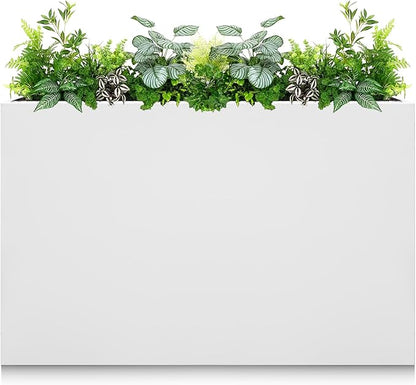 Galvanized Steel Planter Box-No Installation Required Metal Rectangular Block Long Box Planter Modern Outdoor Planters All-Weather Use with Drainage Holes for Patio/Porch, 36×24×12IN（White）