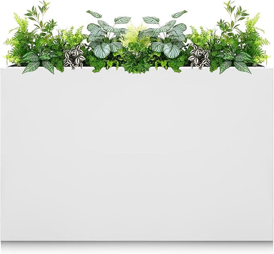 Galvanized Steel Planter Box-No Installation Required Metal Rectangular Block Long Box Planter Modern Outdoor Planters All-Weather Use with Drainage Holes for Patio/Porch, 36×24×12IN（White）